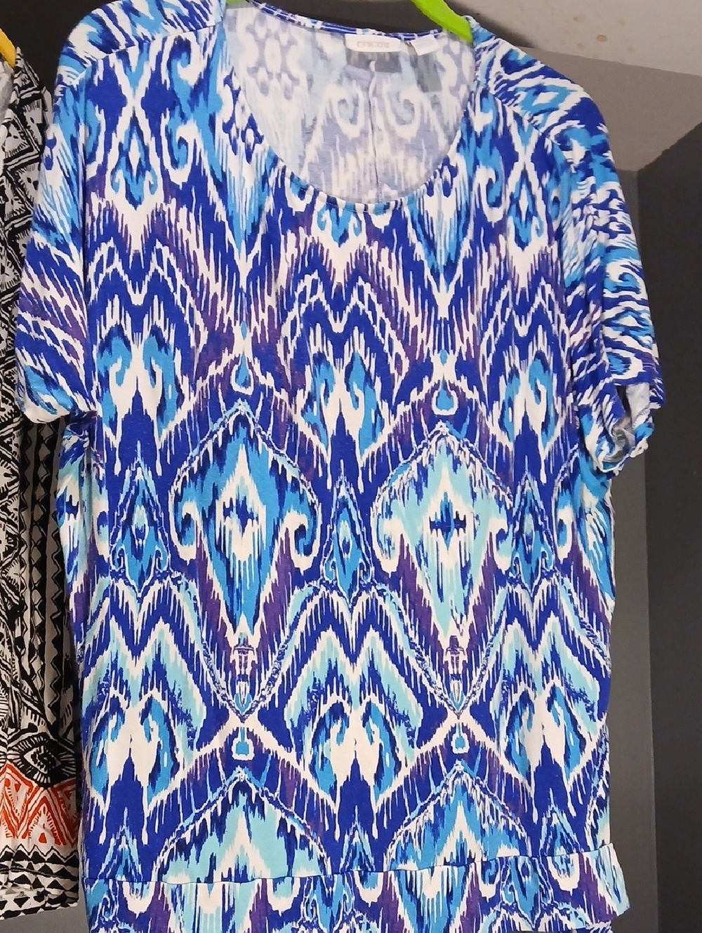 Chico's Blue and White Ikat Short-Sleeve Tee